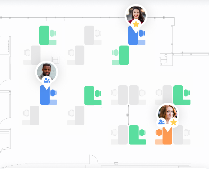 Image of office floor plan with employee headshots